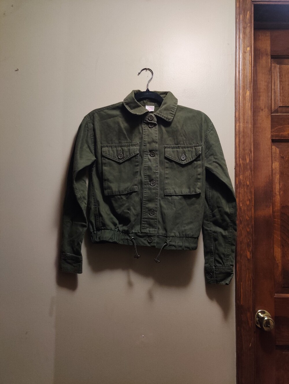 No Boundaries Cropped Utility Jacket Olive Green XS